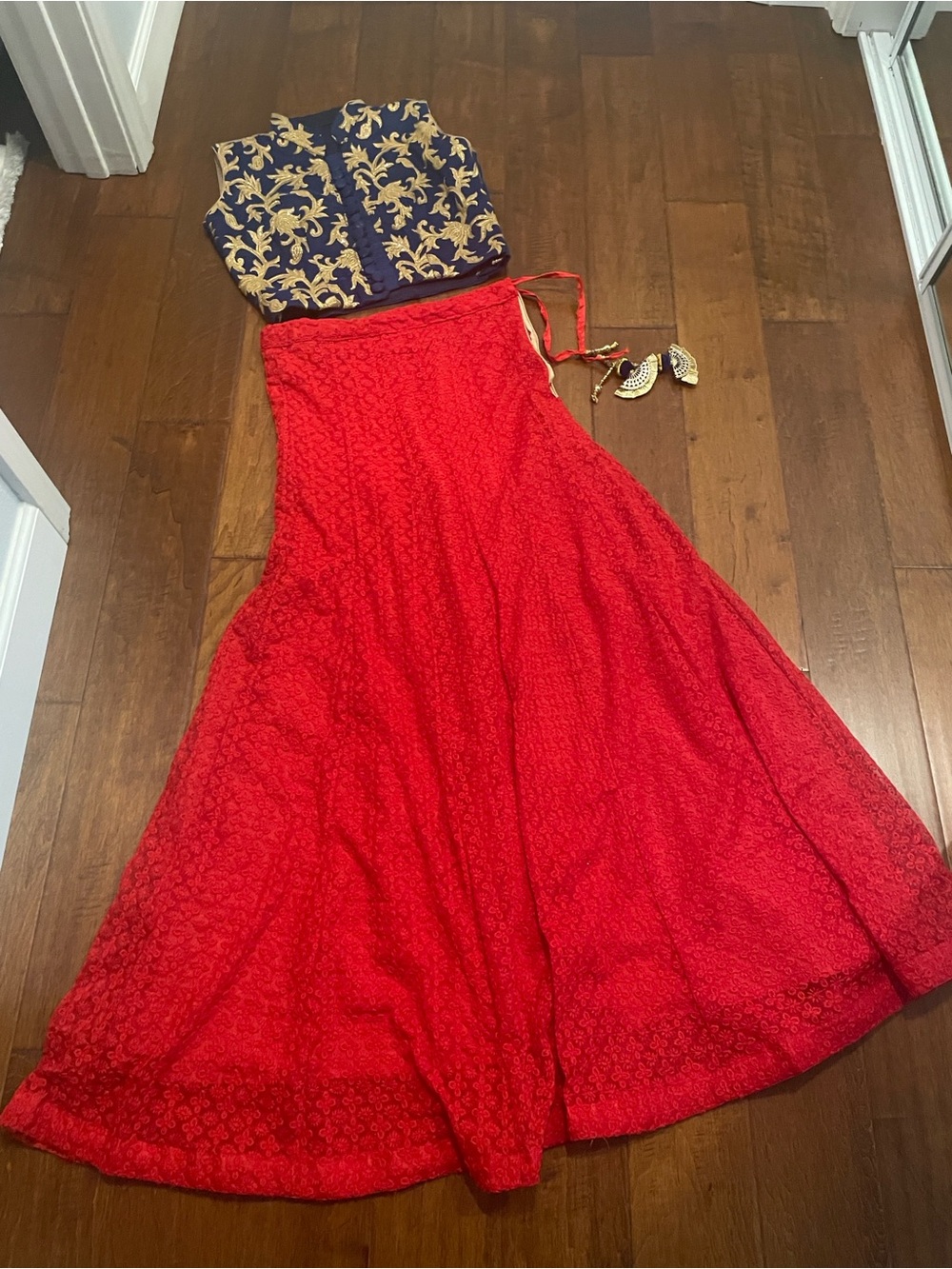Red and Navy Lengha